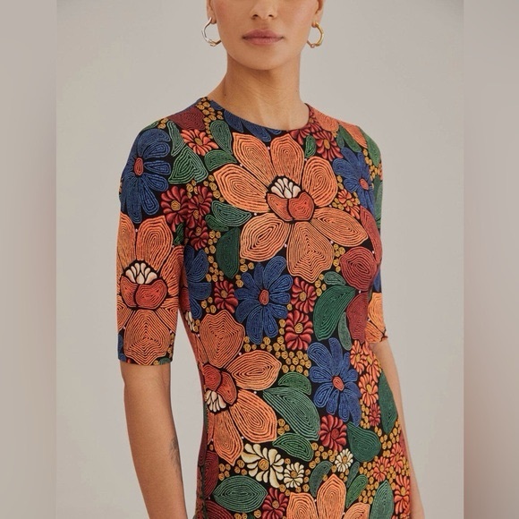 NEW Farm Rio Stitched Flowers Midi Dress size Small - Picture 3 of 12